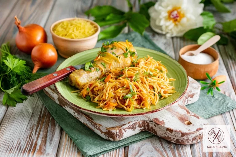 Vermicelli with chicken and vegetables in a frying pan