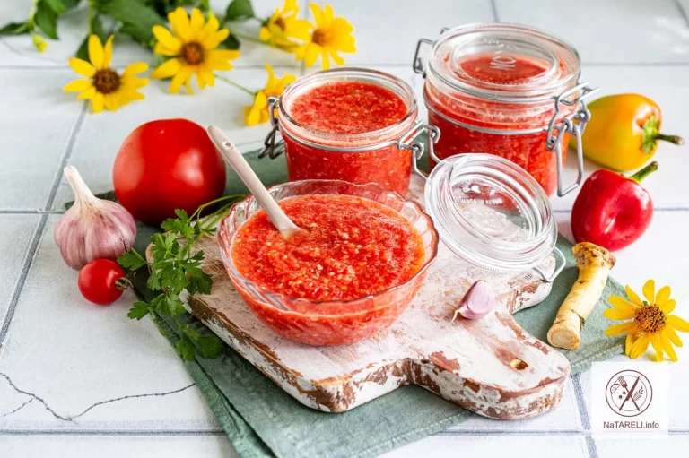 Raw adjika from tomatoes with horseradish and garlic